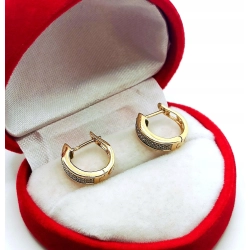 Złote kolczyki W.Kruk kółka z diamentami 0,28ct Pr.585 W:2,12gr