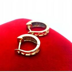 Złote kolczyki W.Kruk kółka z diamentami 0,28ct Pr.585 W:2,12gr