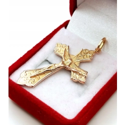 Złota zawieszka krzyżyk z Jezusem Pr.585 W:4,07gr InterSKLEP