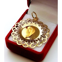 Złota zawieszka medalik z Maryją duży ażurowy Pr.585 W:3,62gr