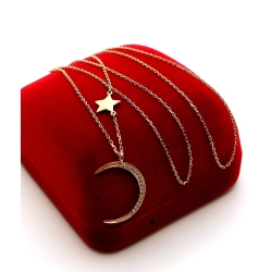 Złoty łańcuszek z zawieszka księżyc i gwiazda Pr.585 W:1,46gr Dł:46cm