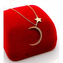 Złoty łańcuszek z zawieszka księżyc i gwiazda Pr.585 W:1,46gr Dł:46cm