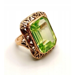 Złoty pierścionek Vintage zielony kamień Pr.585 W:12,69gr Roz.9