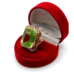 Złoty pierścionek Vintage zielony kamień Pr.585 W:12,69gr Roz.9