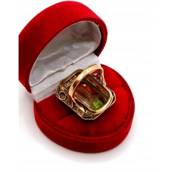 Złoty pierścionek Vintage zielony kamień Pr.585 W:12,69gr Roz.9