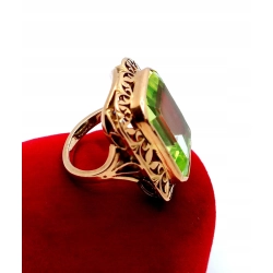 Złoty pierścionek Vintage zielony kamień Pr.585 W:12,69gr Roz.9