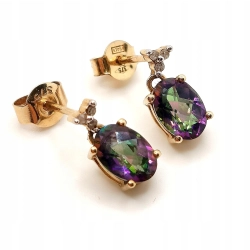 Złote kolczyki z Topazem Mystic i diamentami 0,04ct Pr.375 W:1,45gr sztyft