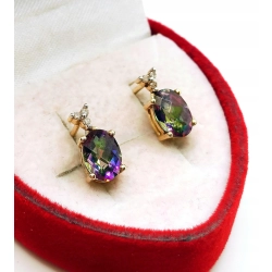 Złote kolczyki z Topazem Mystic i diamentami 0,04ct Pr.375 W:1,45gr sztyft