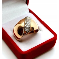 Złoty pierścionek obrączka z cyrkoniami Pr.583 W:6,18gr R.18 Szer.1,3cm