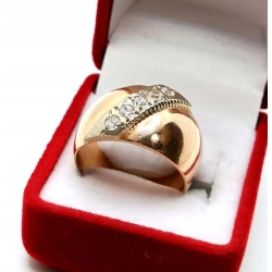 Złoty pierścionek obrączka z cyrkoniami Pr.583 W:6,18gr R.18 Szer.1,3cm