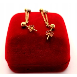 Złote kolczyki wiszące kulki na łańcuszku PR.585 W:1,29gr InterSKLEP