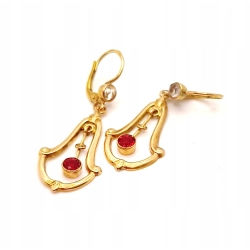 Złote kolczyki wiszące z rubinkami PR.585 W:2,62gr InterSKLEP