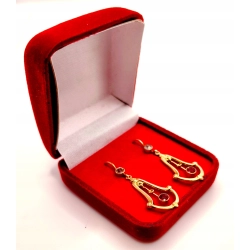 Złote kolczyki wiszące z rubinkami PR.585 W:2,62gr InterSKLEP