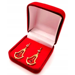 Złote kolczyki wiszące z rubinkami PR.585 W:2,62gr InterSKLEP