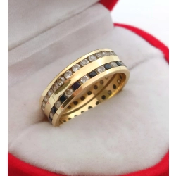 Złoty pierścionek obrączka z cyrkoniami szer.6mm Pr.585 W:4,23gr Roz.14