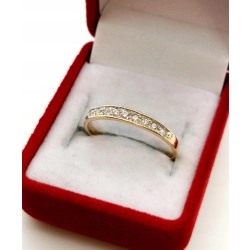 Złoty pierścionek obrączka z cyrkoniami Pr.585 W:1,51gr Roz.16