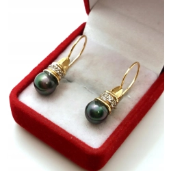 Złote kolczyki z czarnymi perłami Tahitian Pr.585 W:3,33gr do kompletu