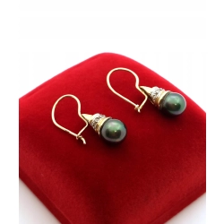 Złote kolczyki z czarnymi perłami Tahitian Pr.585 W:3,33gr do kompletu