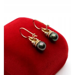 Złote kolczyki z czarnymi perłami Tahitian Pr.585 W:3,33gr do kompletu
