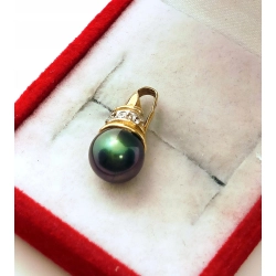 Złota zawieszka z czarną Perłą Tahitian Pr.585 W:1,47gr do kompletu