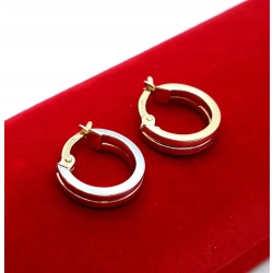 Złote kolczyki kółka Bicolor Pr.585 W:1,66gr Śred:1cm