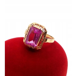 Złoty pierścionek Warmet z Ametystem synt. Pr.585 W:4,12gr Roz.15