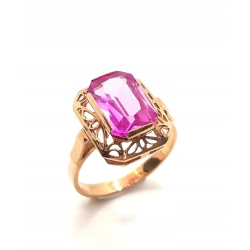 Złoty pierścionek Warmet z Ametystem synt. Pr.585 W:4,12gr Roz.15