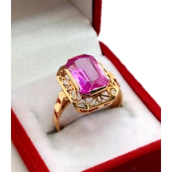 Złoty pierścionek Warmet z Ametystem synt. Pr.585 W:4,12gr Roz.15