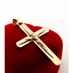 Złota zawieszka duży krzyż z Jezusem Pr.585 W:3,10gr