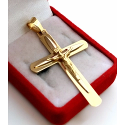 Złota zawieszka duży krzyż z Jezusem Pr.585 W:3,10gr
