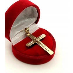 Złota zawieszka duży krzyż z Jezusem Pr.585 W:3,10gr