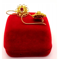 Złote kolczyki ażurowe kwiaty z rubinami PR.750 W:4,57gr InterSKLEP