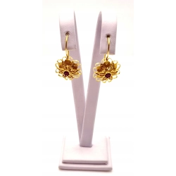 Złote kolczyki ażurowe kwiaty z rubinami PR.750 W:4,57gr InterSKLEP