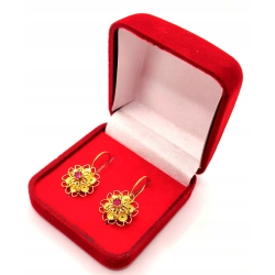 Złote kolczyki ażurowe kwiaty z rubinami PR.750 W:4,57gr InterSKLEP