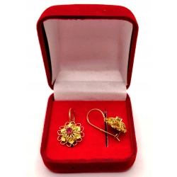 Złote kolczyki ażurowe kwiaty z rubinami PR.750 W:4,57gr InterSKLEP