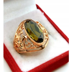 Złoty pierścionek ażurowy z Oliwinem Pr.583 W:6,19gr Roz.15