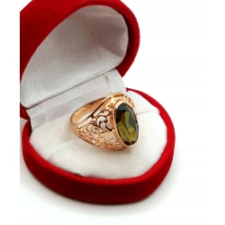 Złoty pierścionek ażurowy z Oliwinem Pr.583 W:6,19gr Roz.15