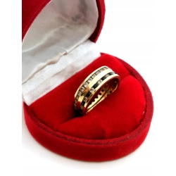 Złoty pierścionek obrączka z cyrkoniami szer.6mm Pr.585 W:4,23gr Roz.14