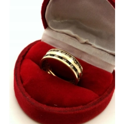 Złoty pierścionek obrączka z cyrkoniami szer.6mm Pr.585 W:4,23gr Roz.14