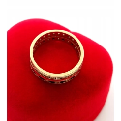Złoty pierścionek obrączka z cyrkoniami szer.6mm Pr.585 W:4,23gr Roz.14