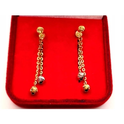 Złote kolczyki wiszące kulki na łańcuszku PR.585 W:1,29gr