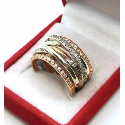 Złoty pierścionek szeroki z cyrkoniami Pr.375 W:5,57gr roz.14 szer.1,2cm