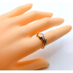 Złoty pierścionek szeroki z Cyrkoniami Pr.585 W:3,64gr Roz.15