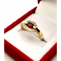 Złoty pierścionek z cyrkoniami czerwone oczko Pr.585 W:2,37gr Roz.9