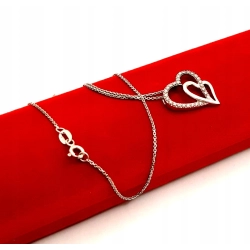 Złoty łańcuszek z zawieszką dwa serca PR.585 W:3,70gr Dł.46cm InterSKLEP