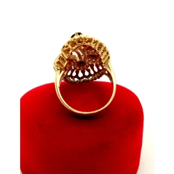 Złoty pierścionek z Szafirami Duże zdobienie Pr.585 W:9,46gr Roz.18