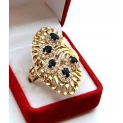 Złoty pierścionek z Szafirami Duże zdobienie Pr.585 W:9,46gr Roz.18