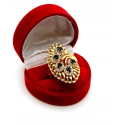 Złoty pierścionek z Szafirami Duże zdobienie Pr.585 W:9,46gr Roz.18