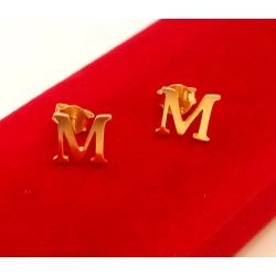 Złote kolczyki Litera M sztyft NOWE PR.585 W:1,12gr InterSKLEP