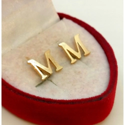 Złote kolczyki Litera M sztyft NOWE PR.585 W:1,12gr InterSKLEP